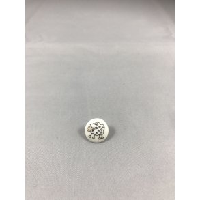 Rund Knap, hvid med lam 15 mm