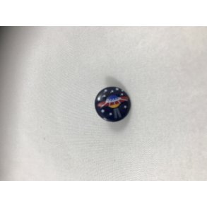 Rund Knap, bl� med rumskib 15 mm