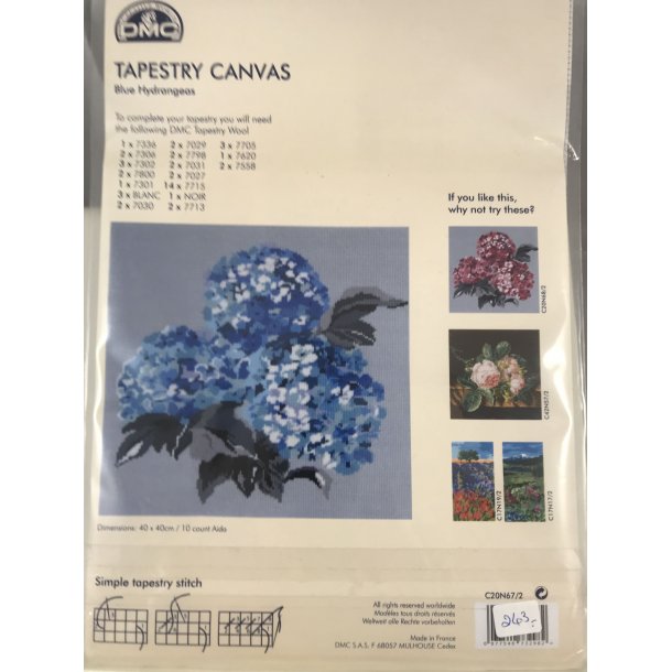 Blue Hydrangeas - ptrykt canvas DMC